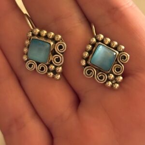 Sterling Silver With Blue Cats Eye Gemstone Earrings